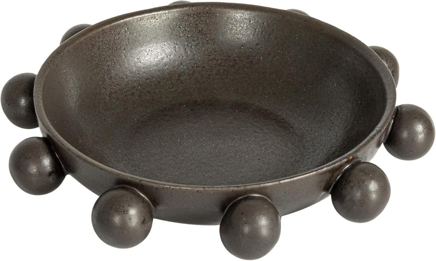 Bloomingville 9.75 Inches Stoneware Bowl with Orbs and Reactive Glaze, Black