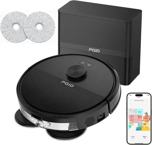 Self-Emptying Robot Vacuum Cleaner, LDS Navigation 5000Pa Strong Suction Dual-Brush 2-in-1 Robot Vacuum and Mop, 3L Dust Bag, Smart APP Control Home Pet-Friendly Cleaning Robot