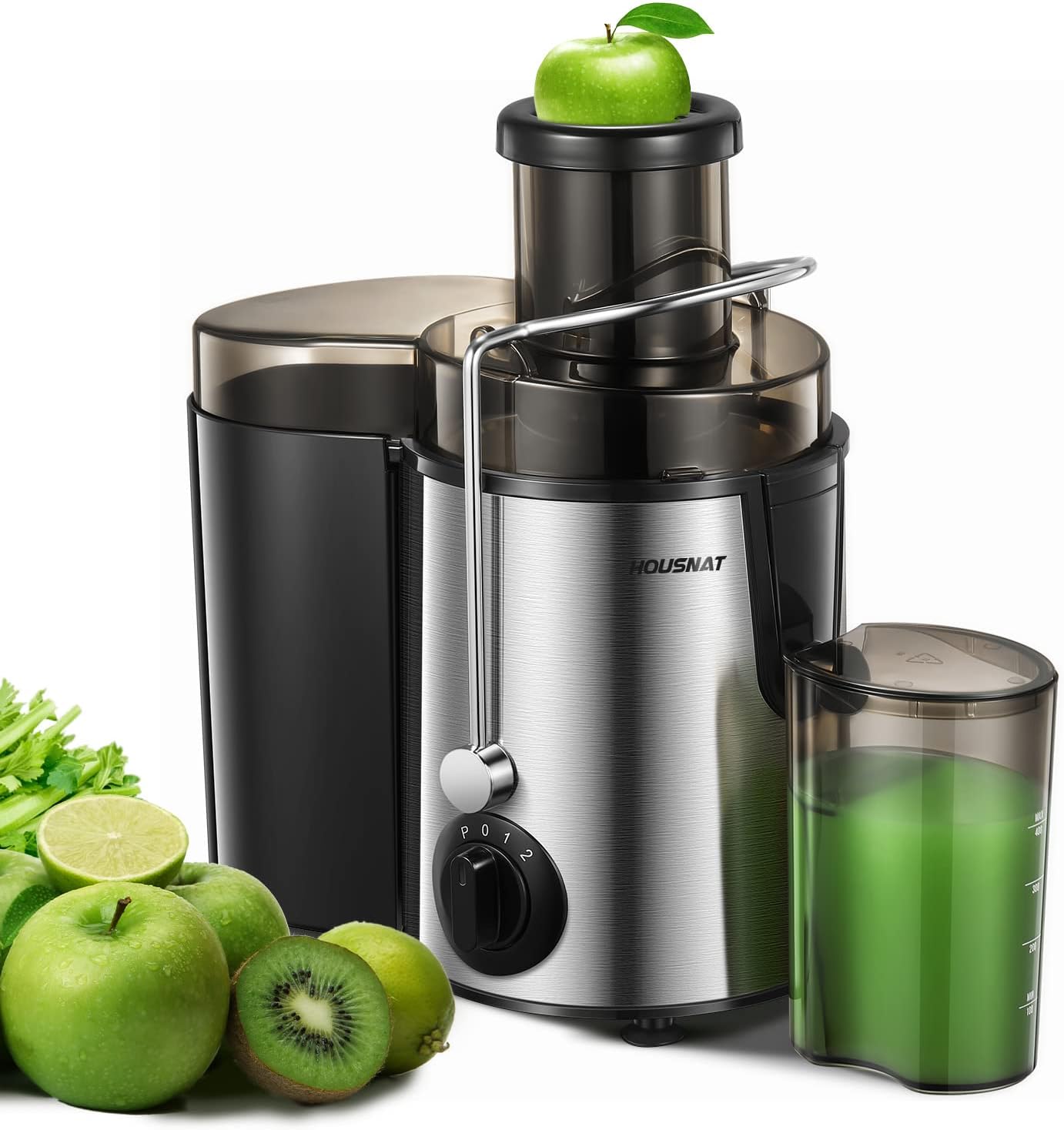 Juicer Machine, HOUSNAT Centrifugal Juicer,Extractor Max Power 800W Juice, 65MM Chute for Whole Fruit and Vegetables, Juice Extractor with 3 Speeds Quick Juicing, Easy to Clean, BPA Free,Silver