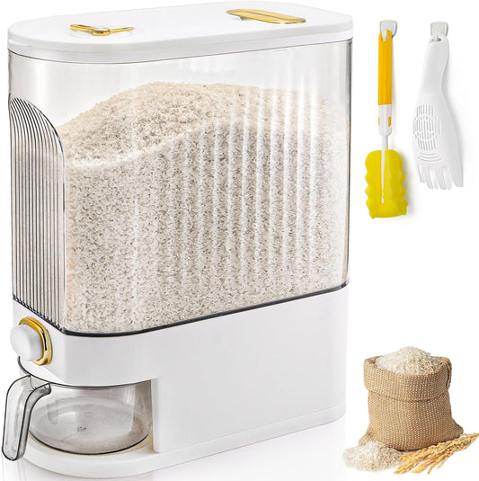 Clear Rice Holder Dispenser, 22 Lbs Large Grain Storage Container with Measuring Cup, Cylinder Household Food Dispenser Bucket Kitchen Organization for Cereal Oatmeal Coffee Bean Soybean Corn