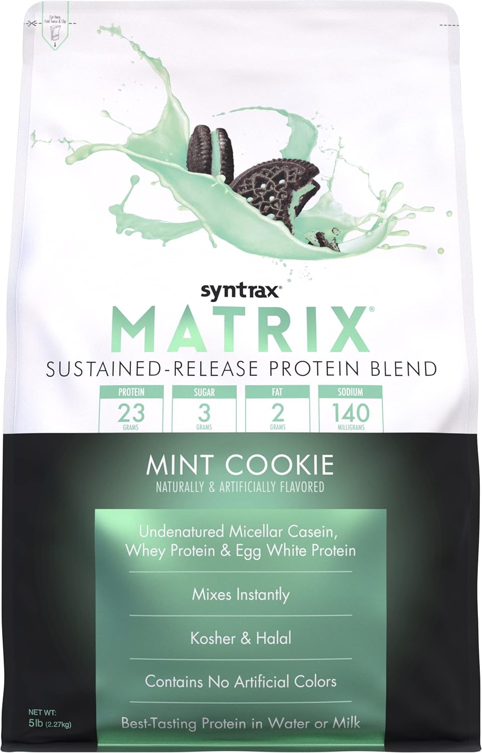Syntrax Nutrition Matrix Protein Powder, Sustained-Release Blend, Mint Cookie, 5 lbs. Real Cookie Pieces
