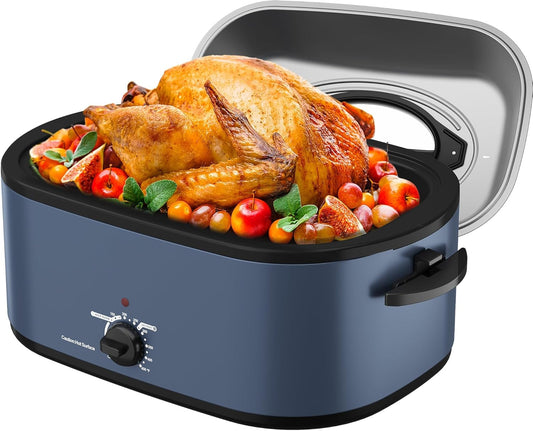 SUNVIVIPRO Roaster Oven 28 Quart, Electric Turkey Roaster with Self-Basting Lid, Removable Pan & Rack, Variable Temp Control, Stainless Steel, Blue