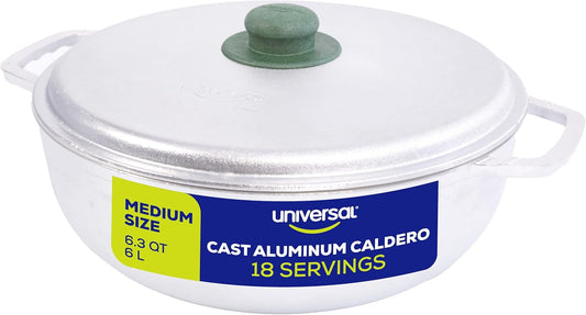 Universal (Medium Size) Caldero 18 Cups - 6.3 QT \/ 6 L, Stainless Aluminum Pot, Even Heat Distribution and Fast Cooking Dutch Oven Pot, Ergonomic Handles, Ideal for Rice, French Fries, and More