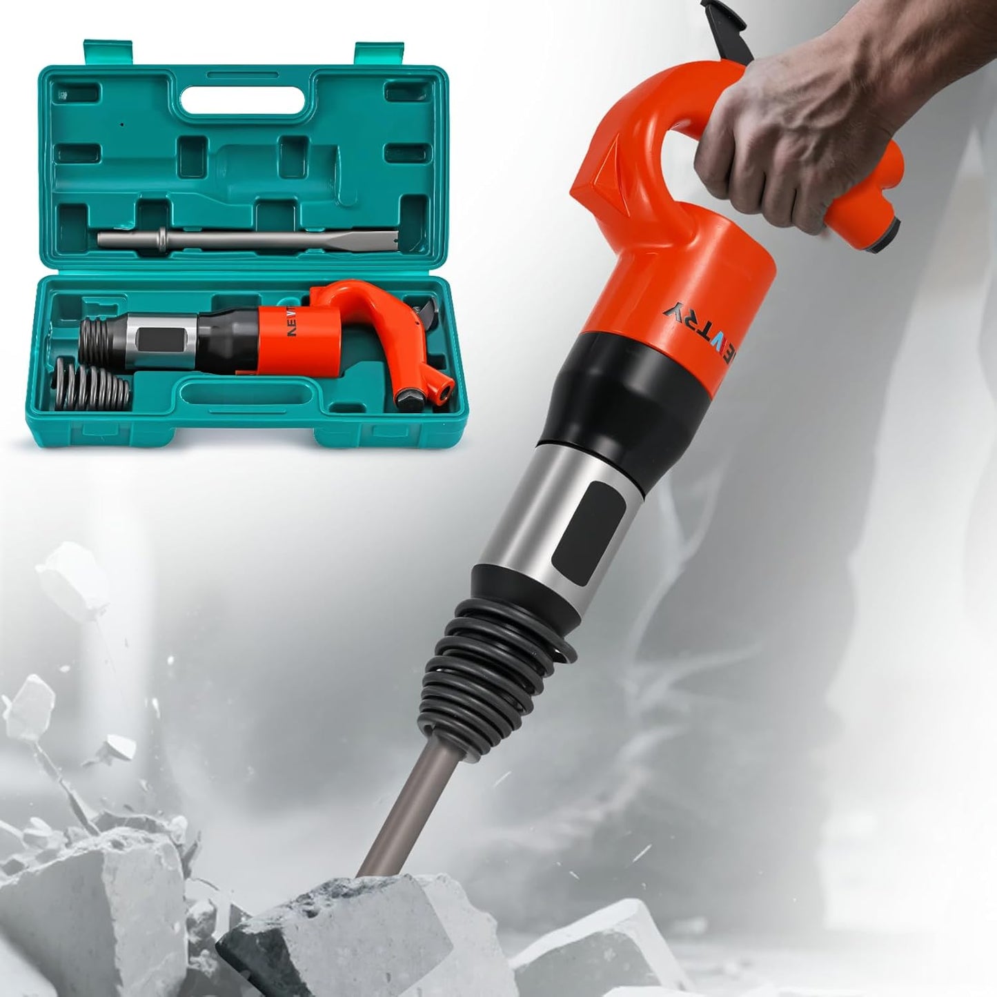NEWTRY Pneumatic Hammer Shovel 21L\/S Air Chisel Powerful Air Chipping Hammer Concrete Breaker Open Air Shovel for Soldering Point Grinding and Hardware Derusting With Case