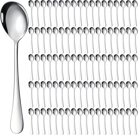 Nuogo 100 Pieces Soup Spoons Set Stainless Steel Spoons Silverware Dessert Dinnerware Bulk Metal Dinner Dinnerware Mirror Polished Tablespoon for Home Restaurant Kitchen Dishwasher Safe