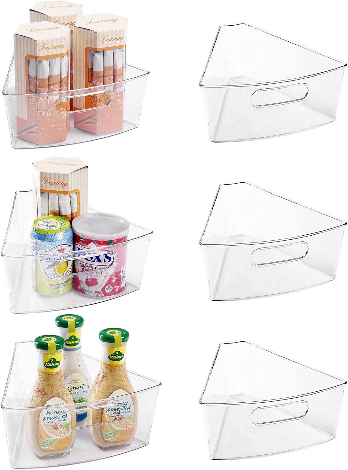 Oubonun Lazy Susan Organizers Set of 6, 10.2\u201Dx 9.4\u201Dx 4\u201D Plastic Transparent Kitchen Cabinet Storage Bins with Handle, 4" Deep Container, 1\/8 Wedge - Food Safe, without BPA