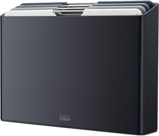 Joseph Joseph Folio 4-Piece Colour coded Cutting Board Set, Slimline case for organized Kitchen storage, Graphite