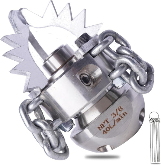 3/8 NPT Sewer Jetter Rotating Nozzle - Cutting Roots, for 2900 psi, 40L/Min (10.57GPM) Pressure Washers, Stainless Steel Drain Cleaning Tool, For household sewers, commercial pipelines