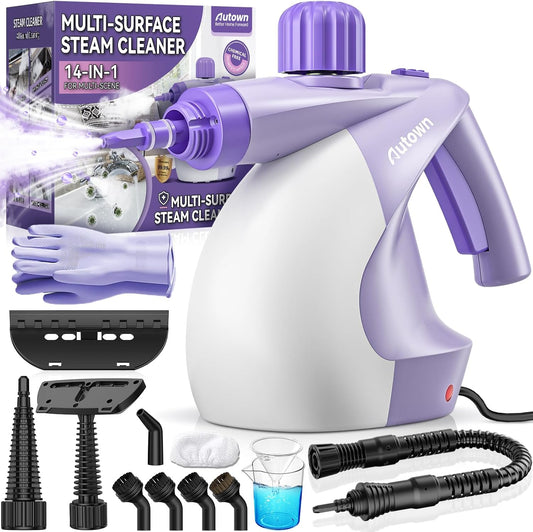 Pressurized Handheld Steam Cleaner with 14 PCS Accessories & Safety Lock, 1200W Multi-Surface Steamer for Cleaning, Chemical-Free Steam Cleaner for Home, Car, Bathroom, Kitchen, Tile & Grout
