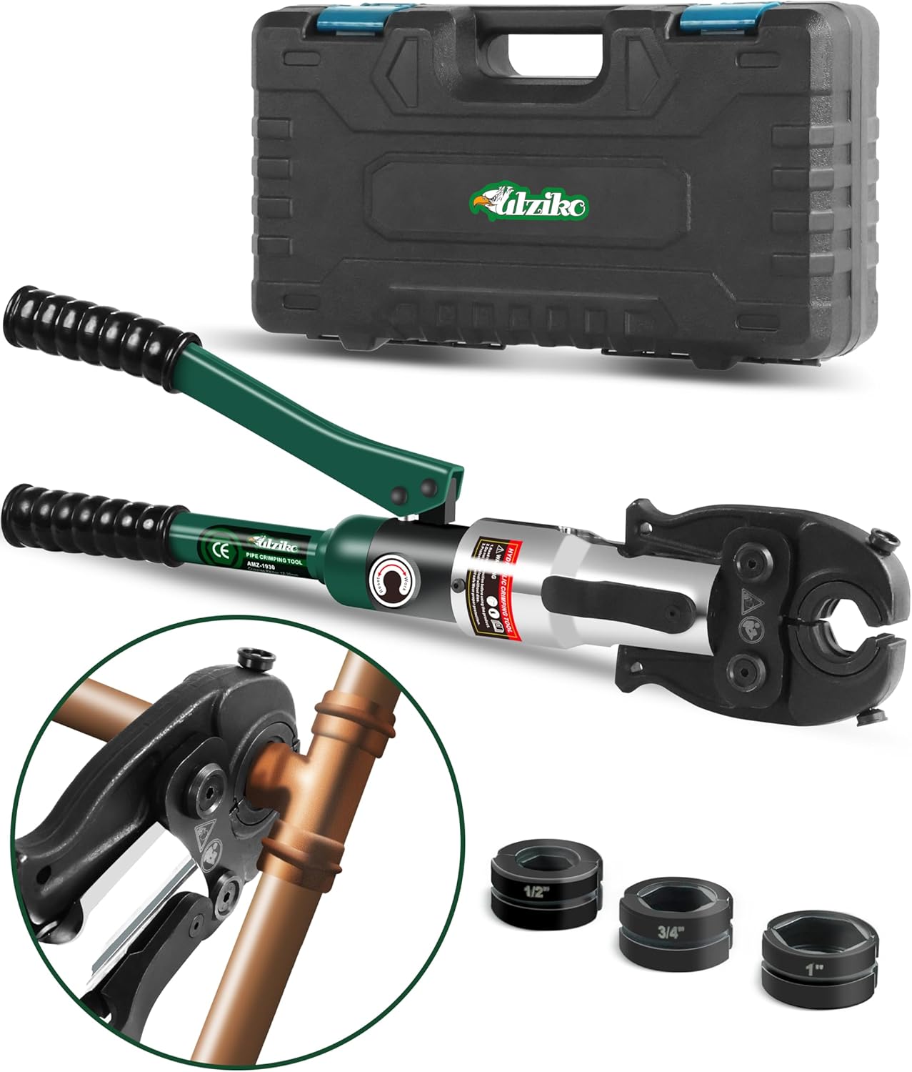 UTZIKO Copper Tube Fitting Crimping Tool - ProPress Pipe Press with 1\/2", "3\/4" and 1" Jaw