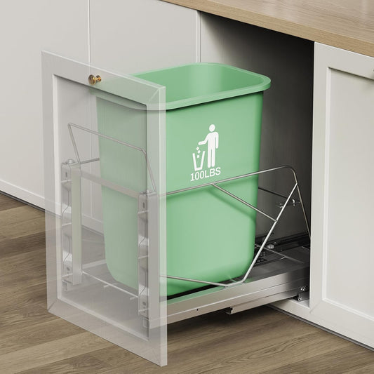 LIONONLY Pull Out Trash Can Under Cabinet, Door Mount & Pull Handle Twin-Mode, Pull-Out Garbage Holder, Under Sink Pull-up Kit with Soft-Close Slides, for Kitchen, Sink, Drawer(Bin Not Included)