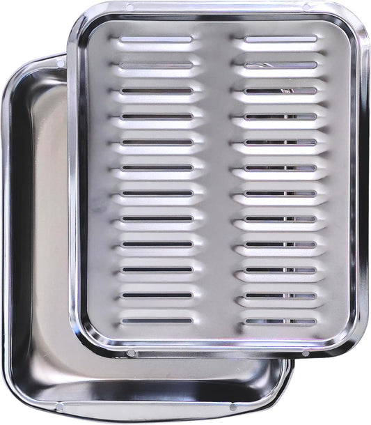 Broiler Pan for Oven 16.75” x 13” - Broiling Pan for Oven With Rack Withstands High Heat - Drip Tray Drains Fat and Circulates Heat - Broil and Grill Perfectly With Heavy Duty Broiler Pans (Silver)