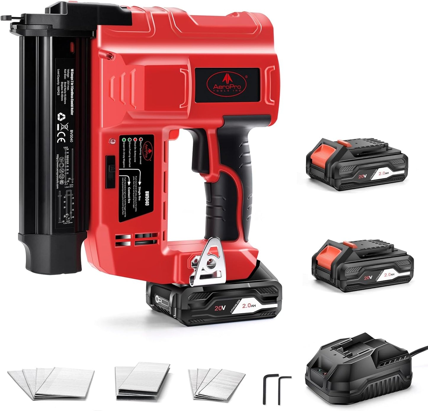 AEROPRO Tools 18 Gauge Nail Gun Battery Powered, 2 in 1 Cordless Brad Nailer/Staple Gun with 2 * 2.0Ah Li-ion Batteries, Charger and 1000 Nails for Woodworking & DIY