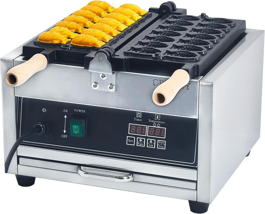 Taiyaki Fish Waffle Maker, 110V Fish-Shaped Waffle Iron Professional Intelligent, Digital, Non Stick, Stainless, For Hotel Restaurant Bakery Coffee Shop