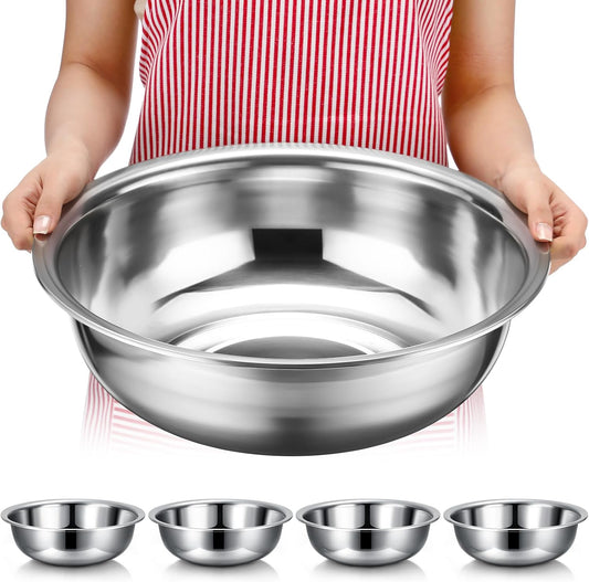 Nuogo 4 Pcs Stainless Steel Mixing Bowls Metal Mixing Bowls Extra Large Basin Salad Basin Deeper Edge Dishwasher Safe Mirror Finish for Home and Commercial, Silver (13 Inch 8 Qt)