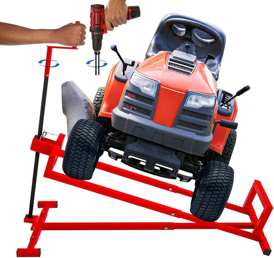 Lawn Mower Lift Jack, Lifting Platform 882 Lbs Capacity Telescopic Maintenance Jack with User Manual for Garden Tractors and Riding Lawn Mower with Manual Handle & Power Tool Extension Handle - Red
