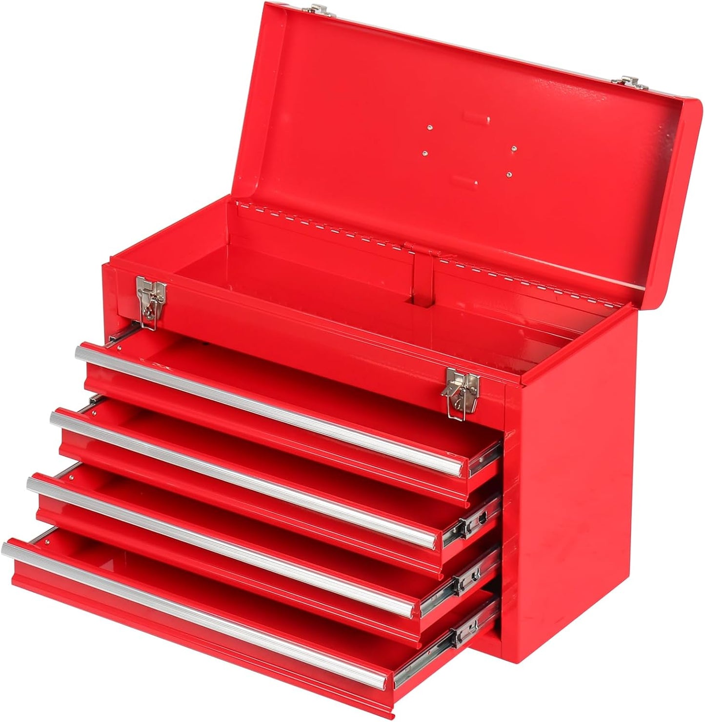 TANKSTORM Portable Steel Tool Chest with Drawers,20.6" 4-Drawer Box Storage Organizer Cabinet Metal Toolbox with Ball Bearing Slides, Black(X4 Red)