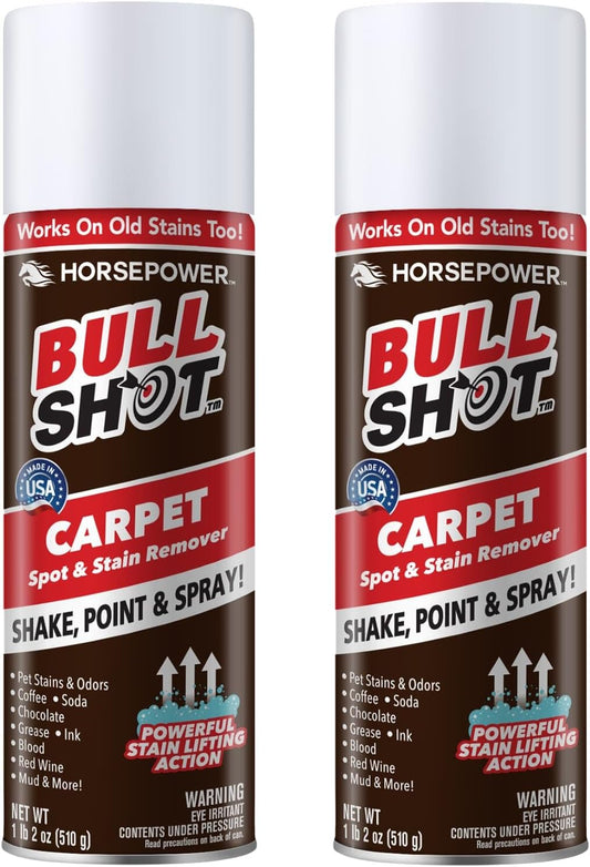 Horsepower Bull Shot Carpet Spot & Stain Remover by Horsepower, AS-SEEN-ON-TV, Made In USA, Just Point & Spray, Stain-Lifting Foam-Action, Pet Stains & Odors, Coffee, Soda, Wine, Stains, 2 Pack