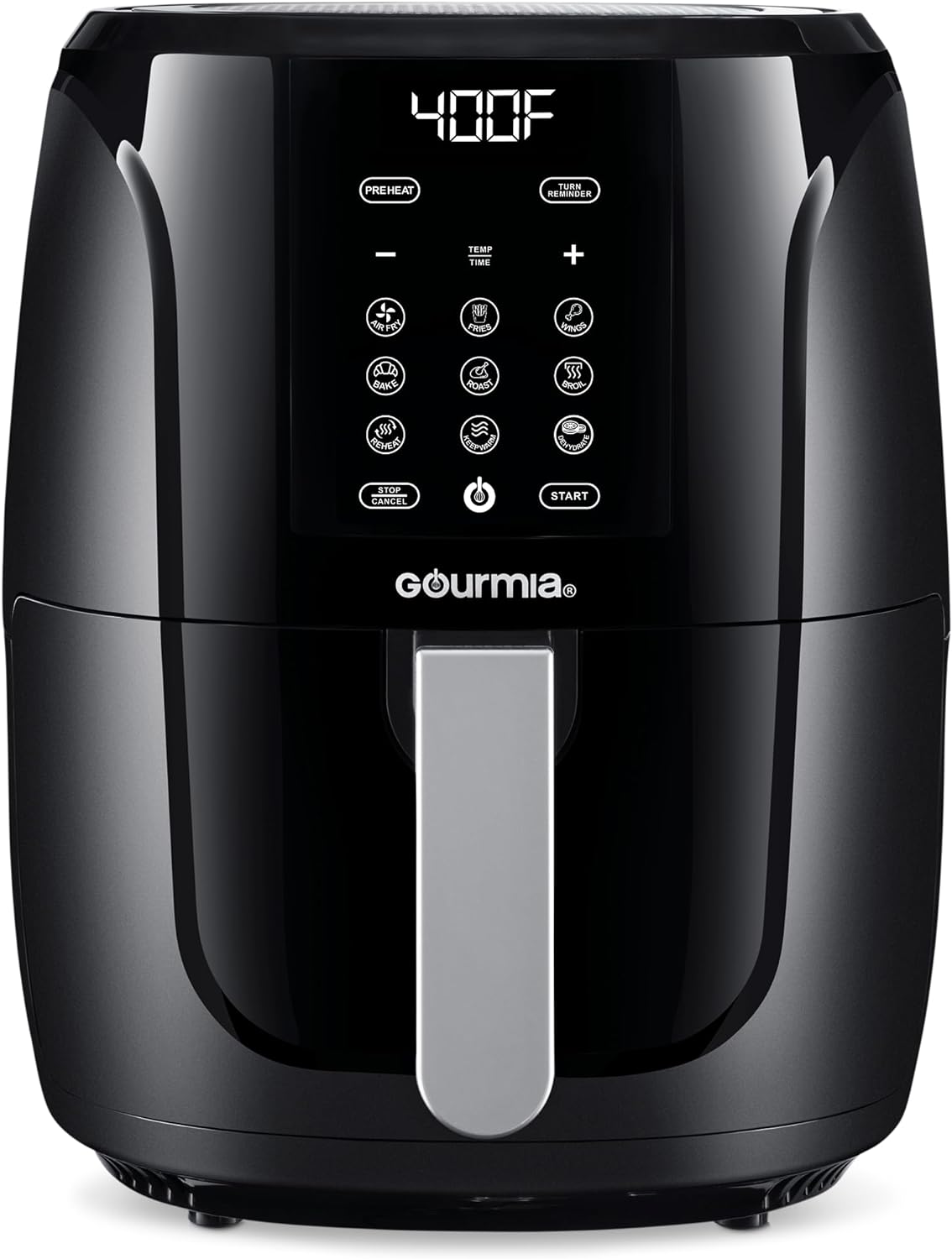 Gourmia Air Fryer Oven Digital Display 5 Quart Large AirFryer Cooker 12 1-Touch Cooking Presets, XL Air Fryer Basket 1500w Power Multifunction Black and Stainless Steel Accents FRY FORCE GAF536