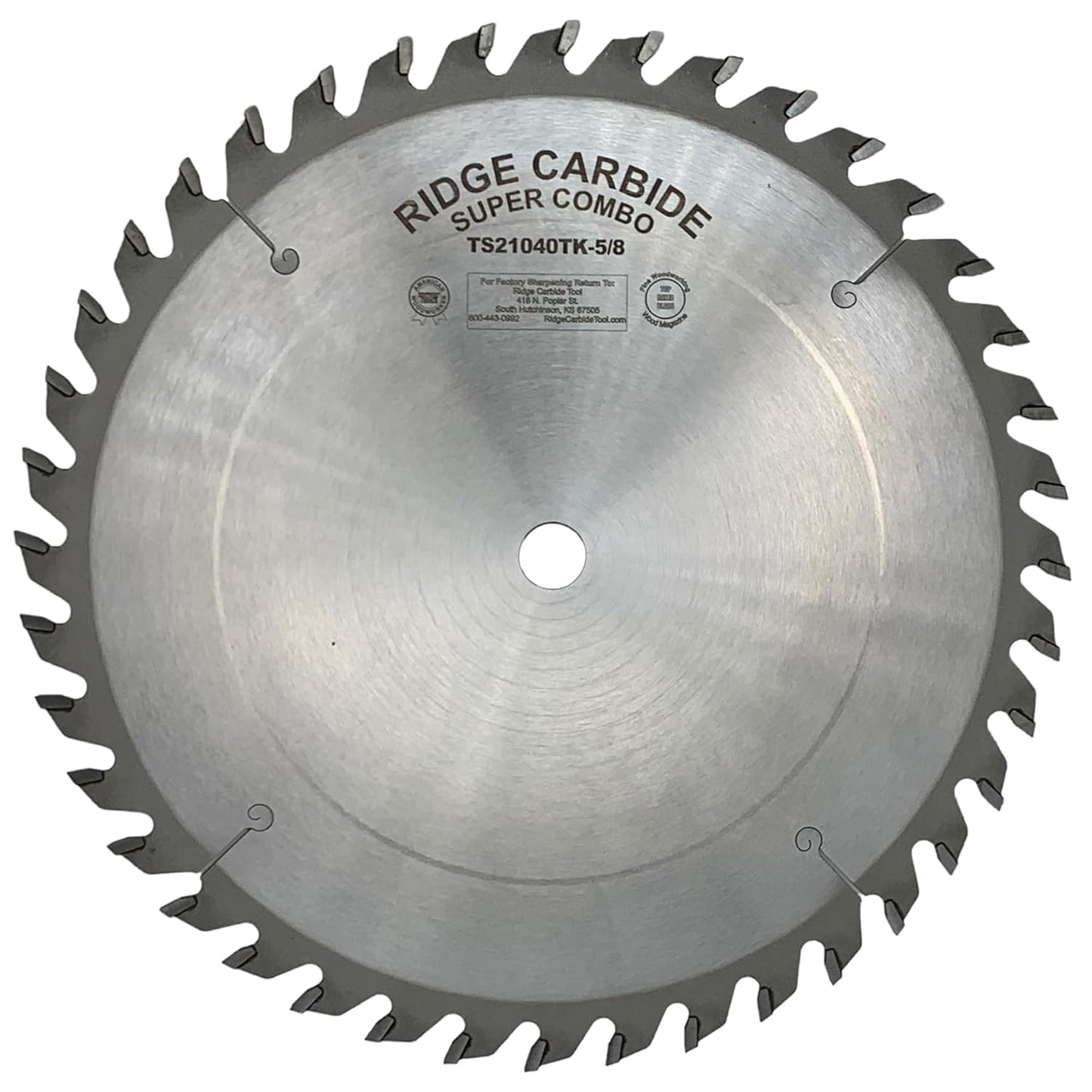 Ridge Carbide 10" 40T Super Combination Table Saw Blade, Raker Grind (4+1),+15° Hook, 5/8" Bore, Plate Thickness 0.072", Thin Kerf (.095") for Cutting Wood and Sheet Goods