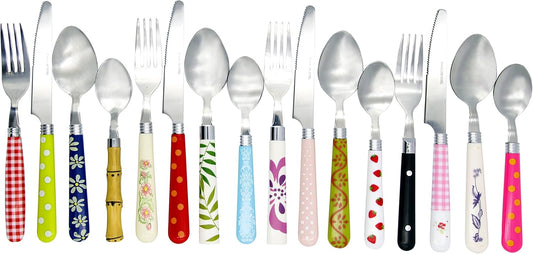 The Original Brink House Eclectic Collection Mix & Match Stainless Steel Cutlery Set with Multicolored Handles \/ 16 pieces with Metal Stand\/Lifestyle utensils for home, apartment, dorm, outdoor