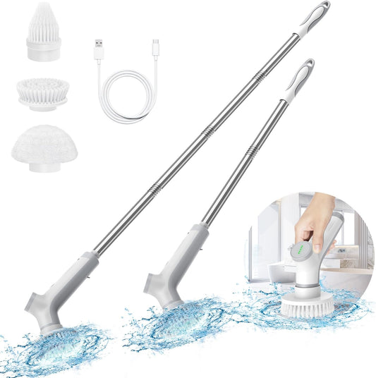 VEWIOR Electric Spin Scrubber, Cordless Cleaning Brush with 3 Adjustable Angle 2 Speeds 3 Replaceable Brush Heads, Electric Cleaning Brush for Floor Bathroom Tub Tile Kitchen Window