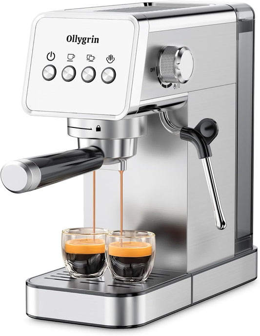 Ollygrin Espresso Machine,20 Bar Semi-Automatic Espresso Maker with Milk Frother,Compact Stainless Steel Coffee Machine with 40oz Removable Water Tank for Cappuccino,Latte, Americano,Sliver for Home