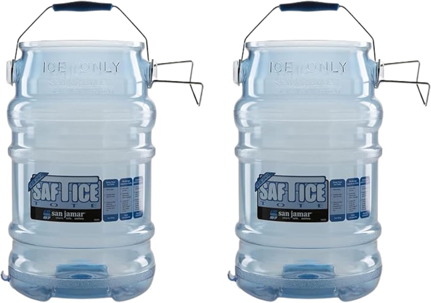 San Jamar Saf-T-Ice Ice Tote with Ice Machine Hanger for Bars, Restaurants, Kitchens, And Fast Food, Polycarbonate, 6 Gallons, Blue, (Pack of 2)