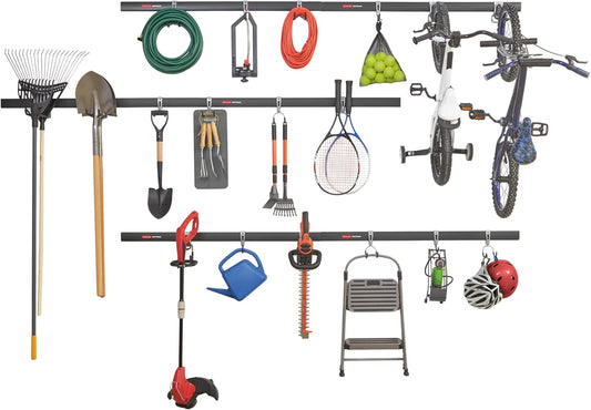 Rubbermaid 15-Piece FastTrack Garage Wall-Mounted Storage Kit, 4 Rails and 11 Hooks, for Home\/House\/Tool\/Sports\/Equipment\/Utility Purposes