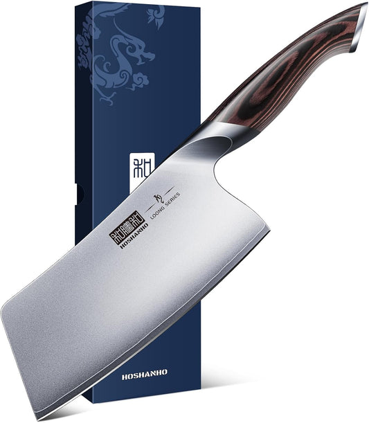 Cleaver Knife 7 Inch, Ultra Sharp Japanese High Carbon Steel Vegetable Meat Cleaver, Multifunction Chopper Butcher Knife for Home Kitchen and Restaurant