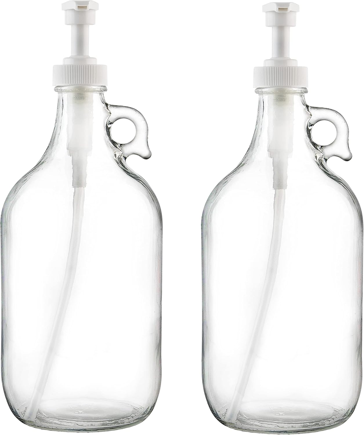 kitchentoolz Half Gallon Glass Pump Dispenser Bottle, Large Jug with Pump for Laundry Soap Dispenser, Liquid Detergent, Fabric Softener, Syrup Pump - 64 oz Made in USA