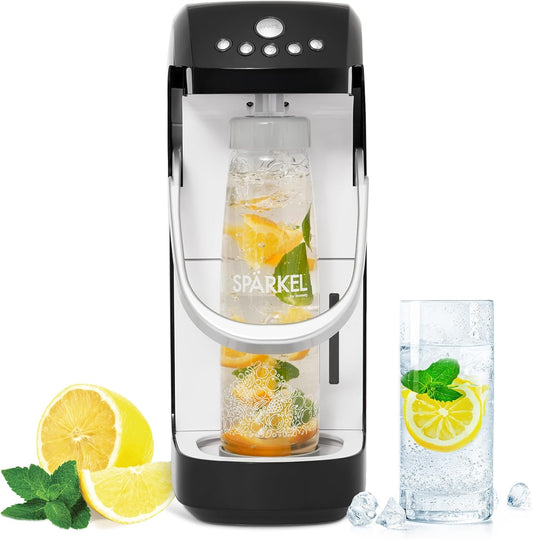 Spärkel Beverage System | Black Sparkling Water Maker | No CO2 Tank Needed | Carbonated Water Machine that Uses Fresh, Natural Ingredients | Soda Maker | 5 Unique Carbonation Levels