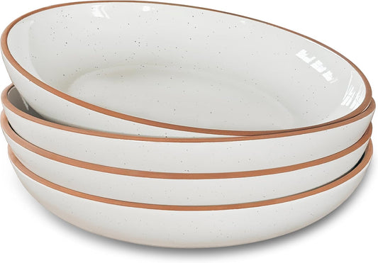 Mora Ceramic Large Pasta Bowls 30oz, Set of 4 - Serving, Salad, Dinner, etc Plate\/Wide Bowl - Microwave, Oven, Dishwasher Safe Kitchen Dinnerware - Modern Porcelain Stoneware Dishes, Vanilla White