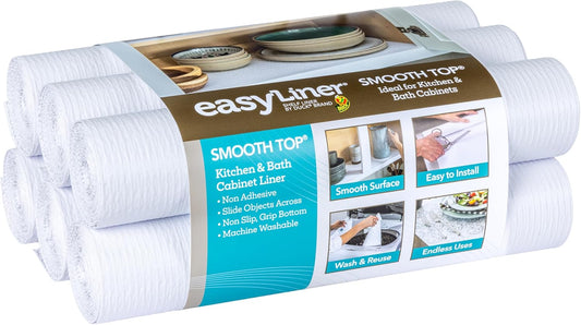 Smooth Top EasyLiner for Cabinets & Drawers - Easy to Install & Cut to Fit - Shelf Paper & Drawer Liner Non Adhesive - Non Slip Shelf Liner for Kitchen Pantry - 12 Inch Width - 60 Total Feet - White