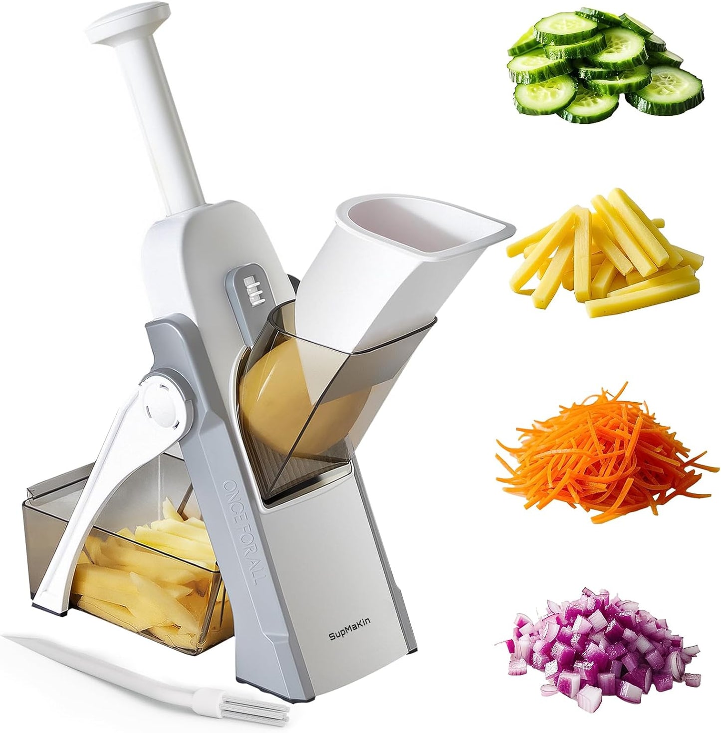 SupMaKin Safe Mandoline Slicer, Potato Chip Slicer Maual Vegetable Food Cutter Adjustable Thickness, Chopping Artifact Veggie Salad Chopper & Cook Meal Prep (Gray)