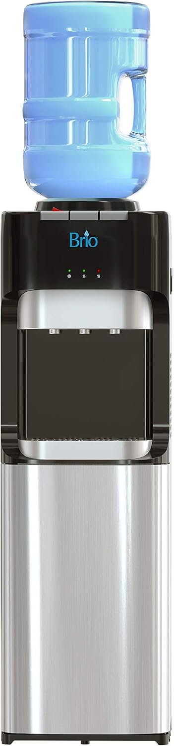 Brio Essential Series Top Loading Water Cooler Dispenser - Tri Temp Dispense, Child Safety Lock, Holds 3 or 5 Gallon Bottles - UL\/Energy Star Approved