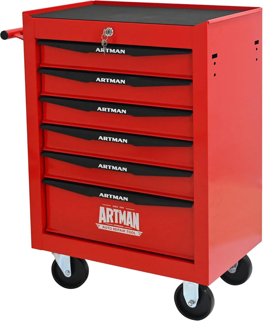 Aokleo 6 Drawers Rolling Tool Box on Wheels, Multifunctional Tool Chest Cabinet with Lock, Drawers Rolling Tool Cart Trolley Organizer Tool Storage Case for Warehouse,Garage,Workshop (Red)