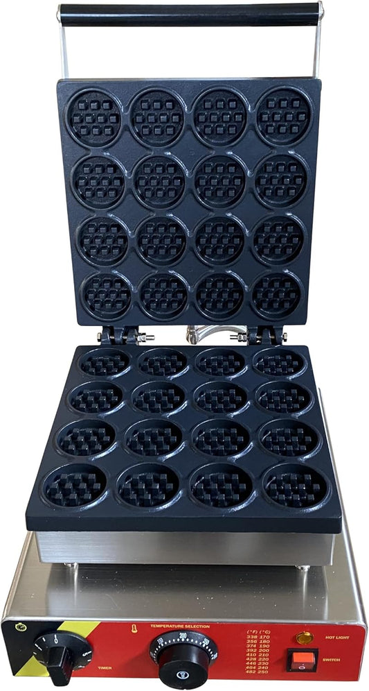 INTBUYING 110V 16 Holes Stainless Steel Mini Round Cake Waffle Maker, Nonstick Coating Baker Making Machine Temperature/Time Control for Restaurant Snack Bar Commercial and Family