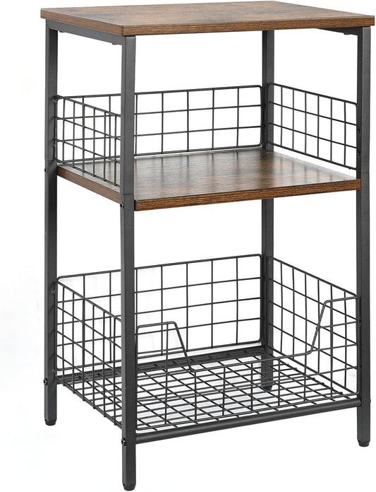 X-cosrack Side Table, Small End Table Record Player Stand with Storage, Vinyl Record Storage Night Stand for Living Room, Bedroom,Office(Patent Pending)(Rustic Brown & Black)