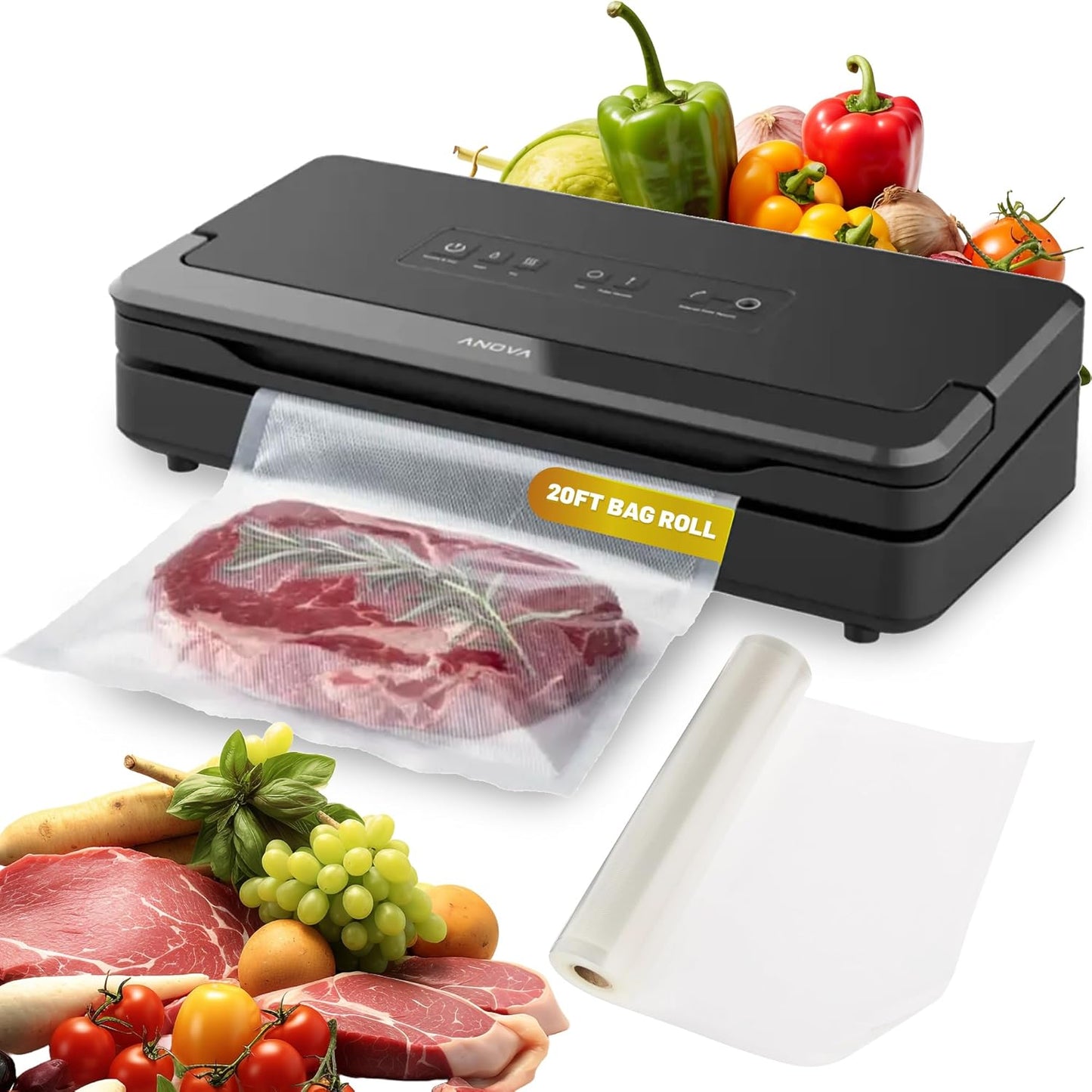 Anova Culinary Precision Vacuum Sealer Pro, Includes Large Bag Roll (19ft), Wet & Dry Dual Food Vacuum Sealer Machine for Sous Vide and Long-Term Storage, 2-Year Warranty