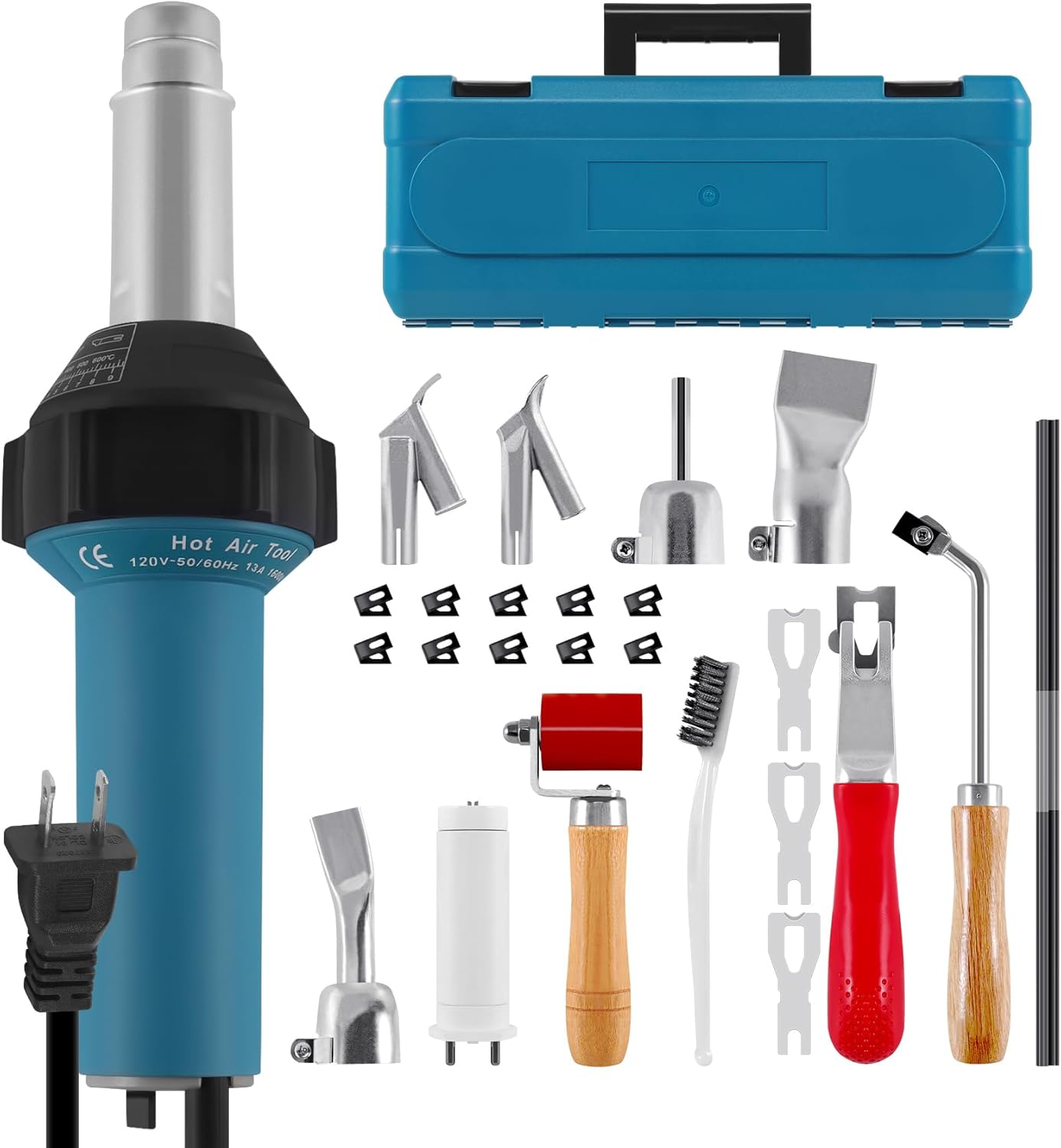 Iglobalbuy 1600W Hot Air Plastic Welder Roofing Welding Complete Kit, 110V Handheld Hot Air Vinyl PVC TPO Welding Heating Gun Torch w\/Nozzles Set Adjustable Temperature Welder Tool Kit Carrying Case