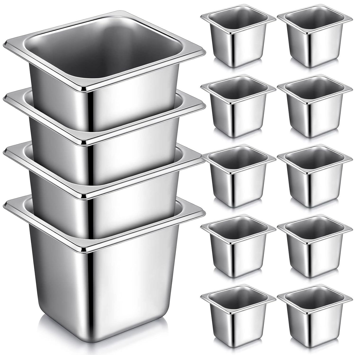 Rtteri 16 Pcs 1\/6 Pan 6 Inch Deep Metal Hotel Steam Table Pan Stainless Steel Restaurant Food Prep Tray Buffet Container with 2 Tong and 4 Spoon for Catering Commercial Kitchen Equipment
