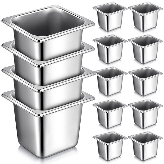 Rtteri 16 Pcs 1\/6 Pan 6 Inch Deep Metal Hotel Steam Table Pan Stainless Steel Restaurant Food Prep Tray Buffet Container with 2 Tong and 4 Spoon for Catering Commercial Kitchen Equipment