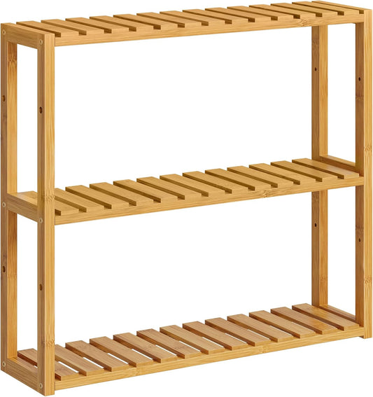 SONGMICS Bamboo Bathroom Shelf, 3-Tier Adjustable Plants Rack, Wall-Mounted or Stand, in the Living Room, Balcony, Kitchen, 5.9 x 23.6 x 21.3 Inches, Natural UBCB13Y