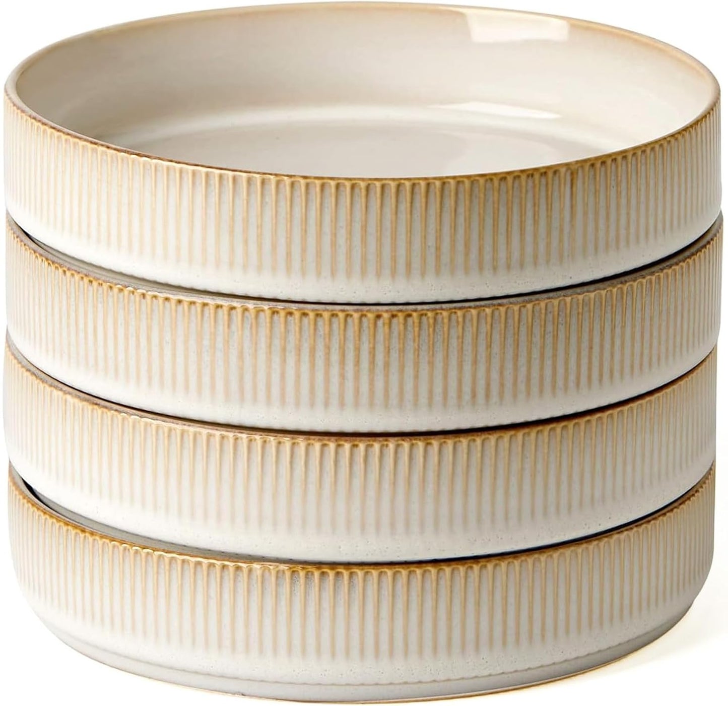 famiware Star 7.5" Pasta Bowls Set, Salad Bowl Set of 4, Double Reactive Glaze, Stackable, Ideal for Your Friend for Housewarming, Festivals, Cappuccino White
