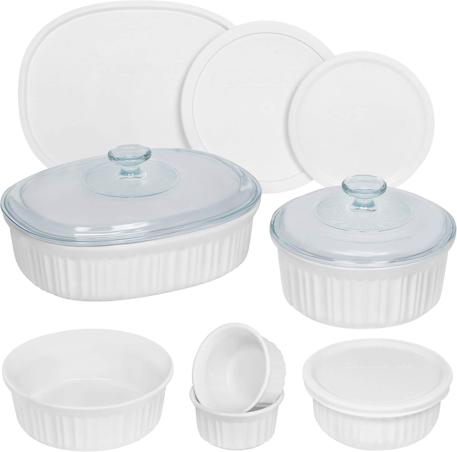 CorningWare French White 12-Pc Ceramic Bakeware Set with Lids Chip and Crack Resistant Stoneware Baking Dish, Microwave, Dishwasher, Oven, Freezer and Fridge Safe