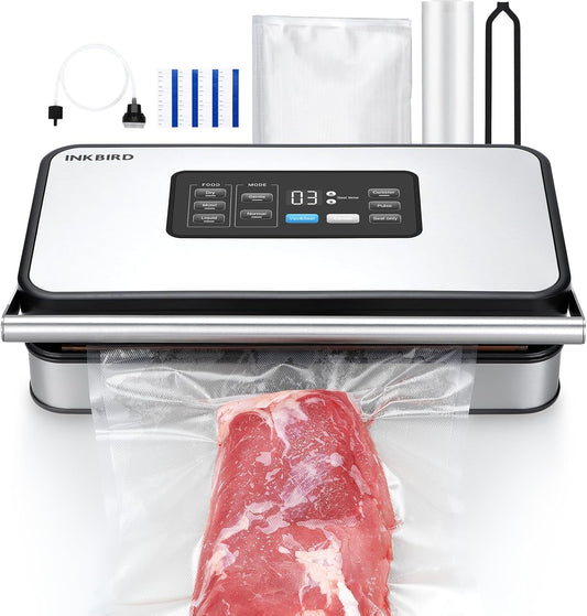 INKBIRD Vacuum Sealer Machine with 160W Double Pump, Full Automoatic Pro Vacuum Sealer for Food Preservation with Liquid\/Moist\/Dry Food, Food Sealer with Removable Drip Tray, Roll Storage and Cutter