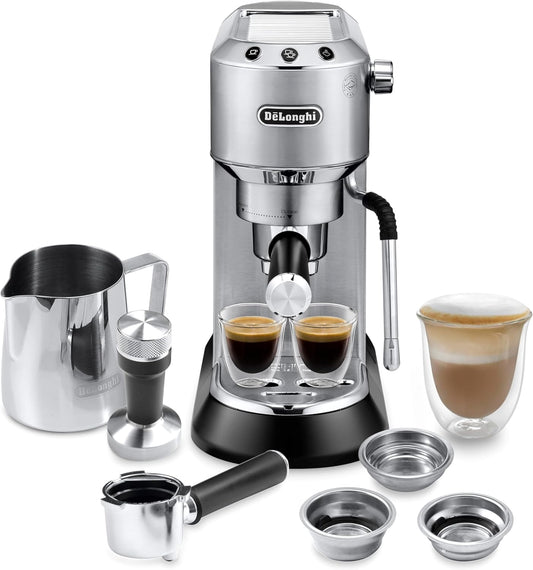 De\u2019Longhi Dedica Arte Espresso Machine with My LatteArt Steam Wand (Milk Frother), 15-Bar Pump & 3-Level Temp Control - Compact Espresso Maker for Latte & Cappuccino - Italian Stainless Steel Design