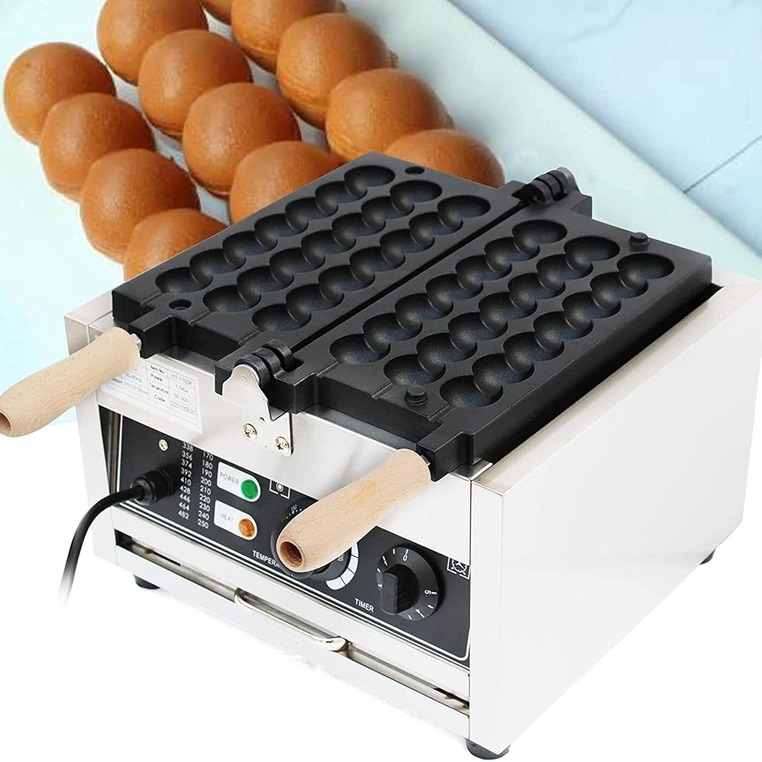 1400W Commercial Stainless Electric Bubble Skewer Waffle Ball Machine Nonstick Waffle Balls Maker Iron With Temperature Control,for Home Kitchen Snack