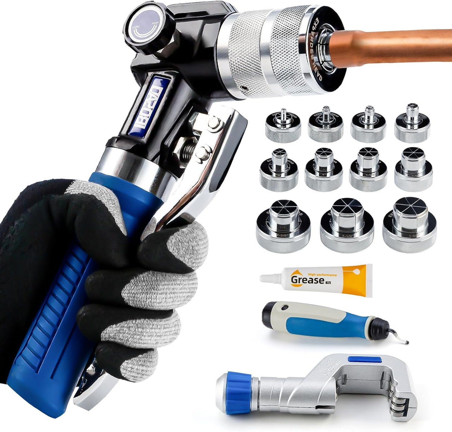 IBOSAD HVAC Hydraulic SWAGING tool kit for copper tubing Expanding 3\/8 inch to 1-5\/8 inch,with 11PCS Expanding Jaws